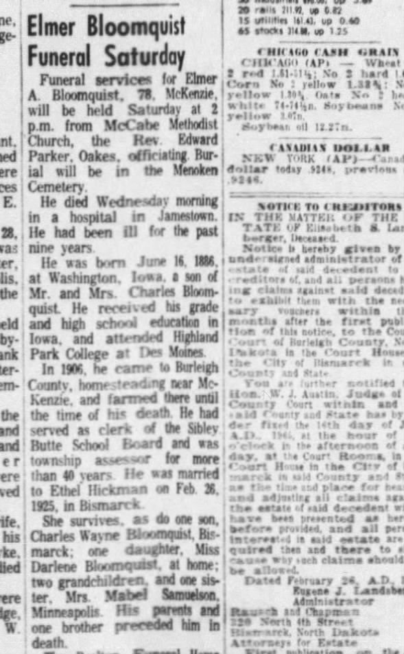 Clipping from The Bismarck Tribune